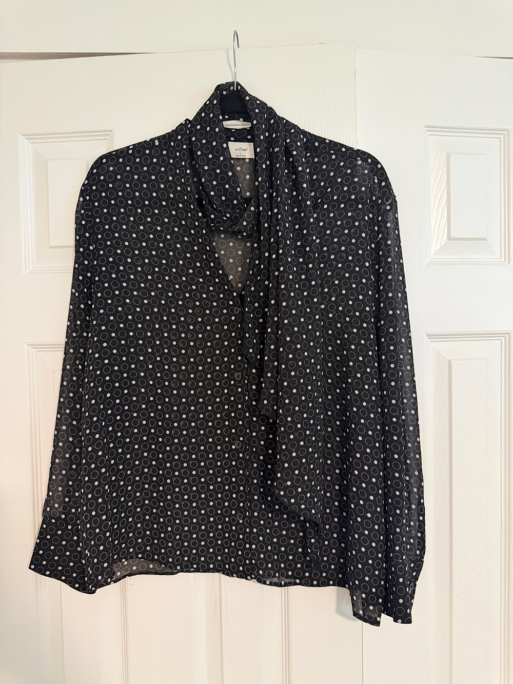 Wilfred Black Button-Down Blouse with White Circle Print